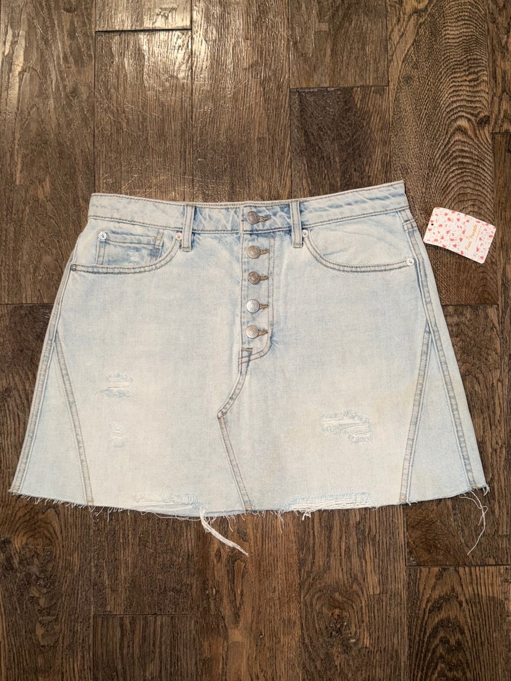 Free People Light Wash Button-Front Denim Mini Skirt